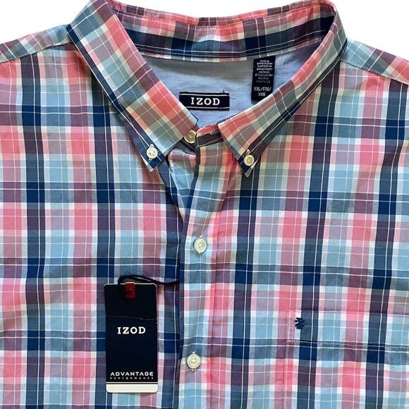 IZOD Advantage Performance Plaid Button Up Shirt Mens 2XL Short Sleeve - Picture 3 of 8